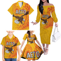 Personalised American Samoa Flag Day Family Matching Off The Shoulder Long Sleeve Dress and Hawaiian Shirt Fautasi Race Pago Pago-Aeto Eagle Wings Tribal Style