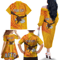 Personalised American Samoa Flag Day Family Matching Off The Shoulder Long Sleeve Dress and Hawaiian Shirt Fautasi Race Pago Pago-Aeto Eagle Wings Tribal Style