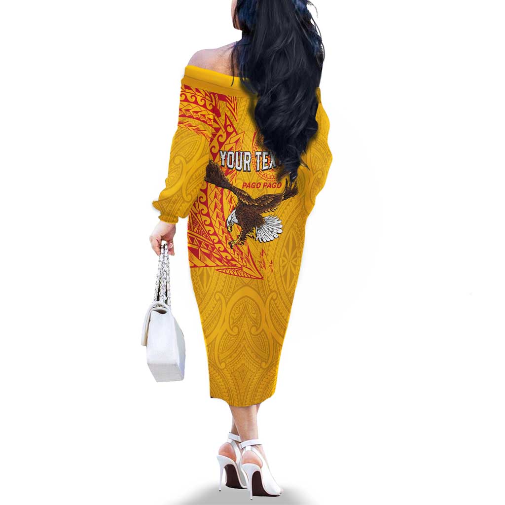 Personalised American Samoa Flag Day Family Matching Off The Shoulder Long Sleeve Dress and Hawaiian Shirt Fautasi Race Pago Pago-Aeto Eagle Wings Tribal Style