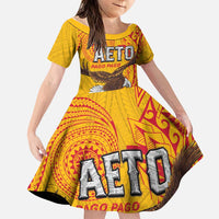 Personalised American Samoa Flag Day Family Matching Off Shoulder Maxi Dress and Hawaiian Shirt Fautasi Race Pago Pago-Aeto Eagle Wings Tribal Style LT03 Daughter's Dress Multicolor - Polynesian Pride