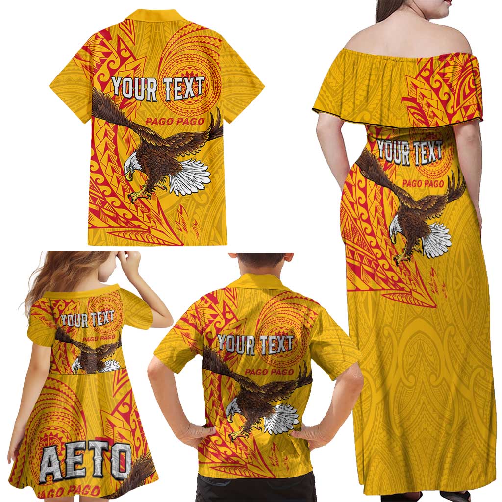 Personalised American Samoa Flag Day Family Matching Off Shoulder Maxi Dress and Hawaiian Shirt Fautasi Race Pago Pago-Aeto Eagle Wings Tribal Style LT03 - Polynesian Pride