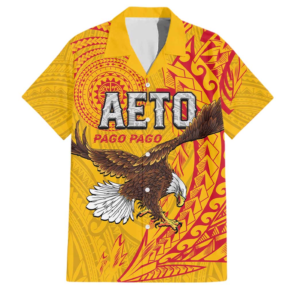 Personalised American Samoa Flag Day Family Matching Off Shoulder Maxi Dress and Hawaiian Shirt Fautasi Race Pago Pago-Aeto Eagle Wings Tribal Style LT03 Dad's Shirt - Short Sleeve Multicolor - Polynesian Pride