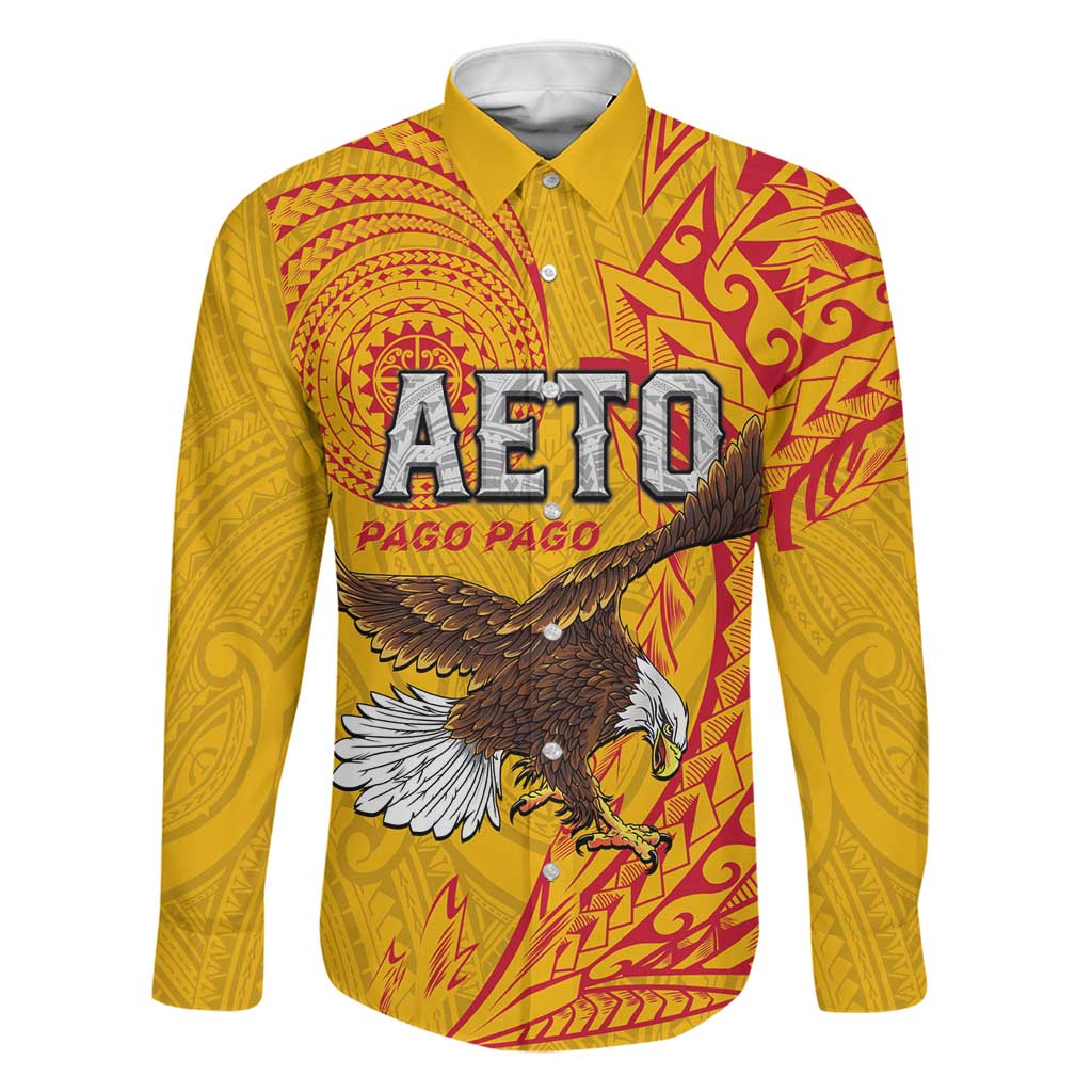 Personalised American Samoa Flag Day Family Matching Off Shoulder Maxi Dress and Hawaiian Shirt Fautasi Race Pago Pago-Aeto Eagle Wings Tribal Style LT03 Dad's Shirt - Long Sleeve Multicolor - Polynesian Pride