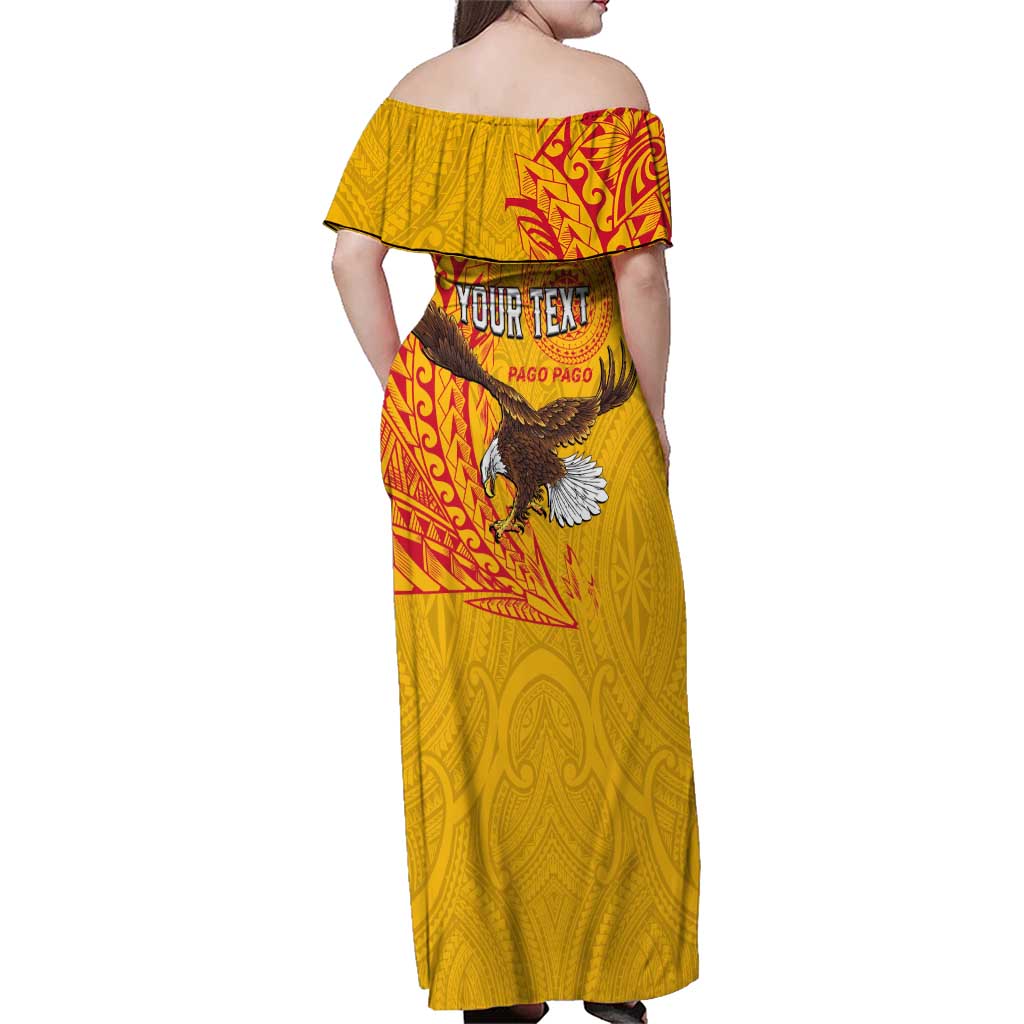 Personalised American Samoa Flag Day Family Matching Off Shoulder Maxi Dress and Hawaiian Shirt Fautasi Race Pago Pago-Aeto Eagle Wings Tribal Style LT03 - Polynesian Pride