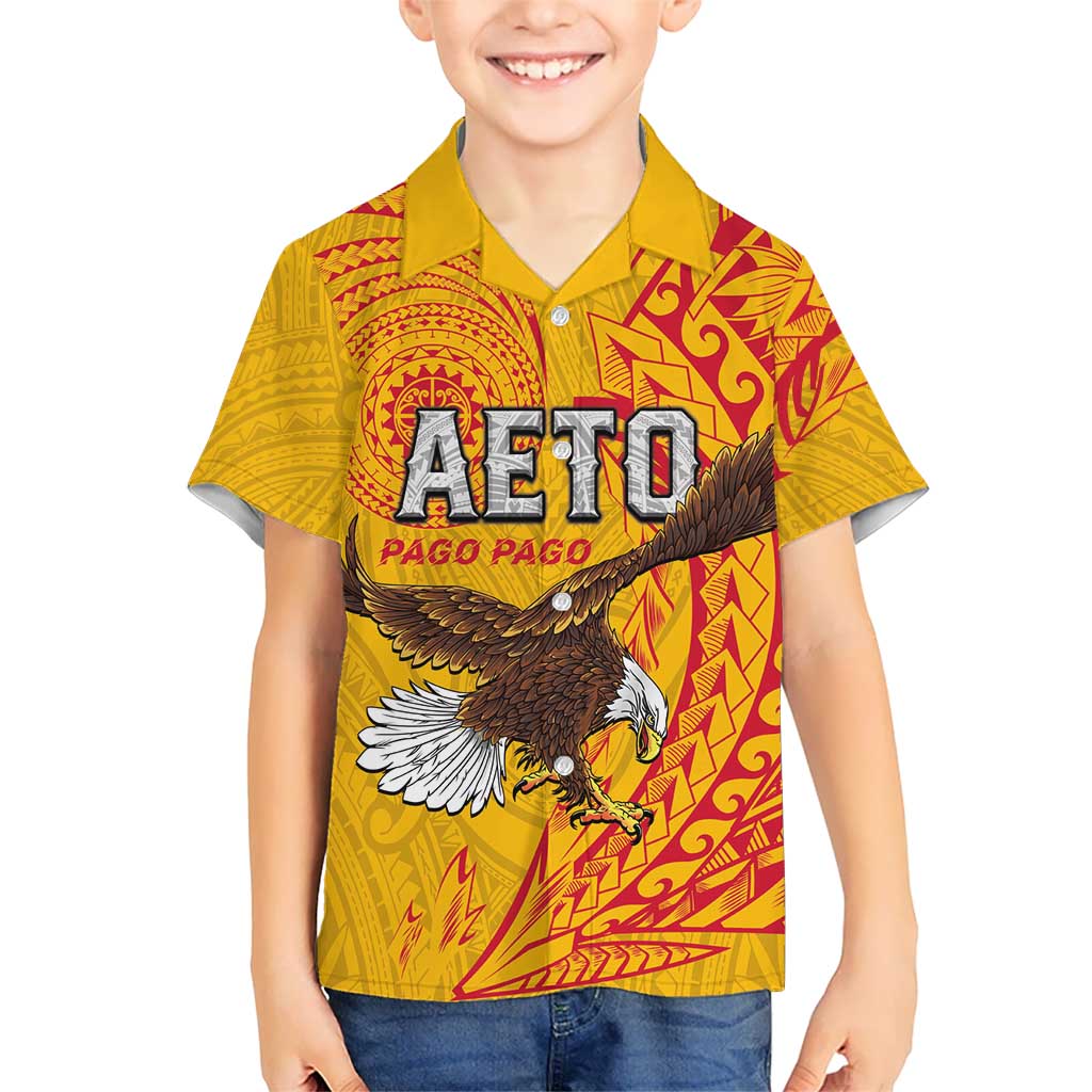 Personalised American Samoa Flag Day Family Matching Off Shoulder Maxi Dress and Hawaiian Shirt Fautasi Race Pago Pago-Aeto Eagle Wings Tribal Style LT03 Son's Shirt Multicolor - Polynesian Pride