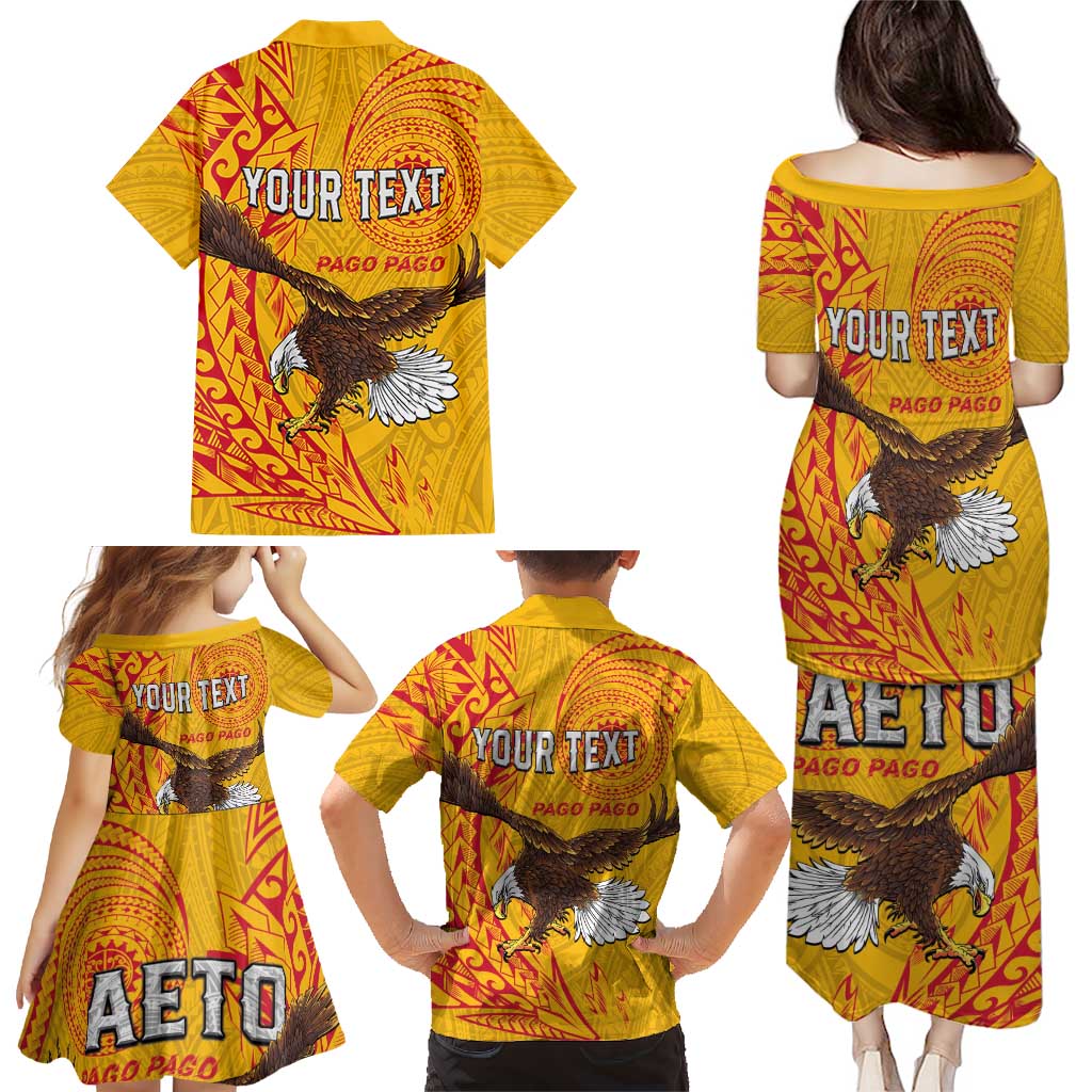 Personalised American Samoa Flag Day Family Matching Puletasi and Hawaiian Shirt Fautasi Race Pago Pago-Aeto Eagle Wings Tribal Style