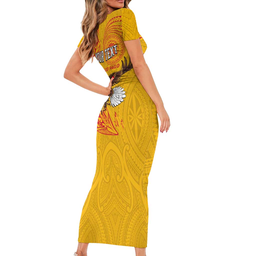 Personalised American Samoa Flag Day Family Matching Short Sleeve Bodycon Dress and Hawaiian Shirt Fautasi Race Pago Pago-Aeto Eagle Wings Tribal Style
