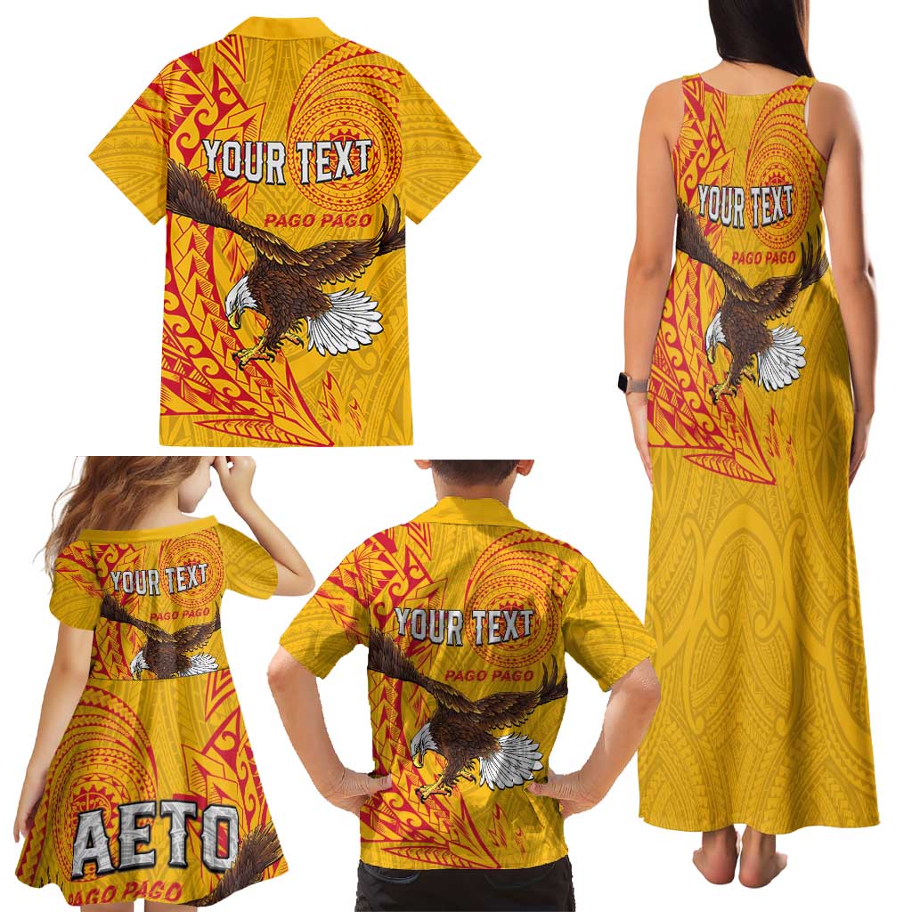 Personalised American Samoa Flag Day Family Matching Tank Maxi Dress and Hawaiian Shirt Fautasi Race Pago Pago-Aeto Eagle Wings Tribal Style