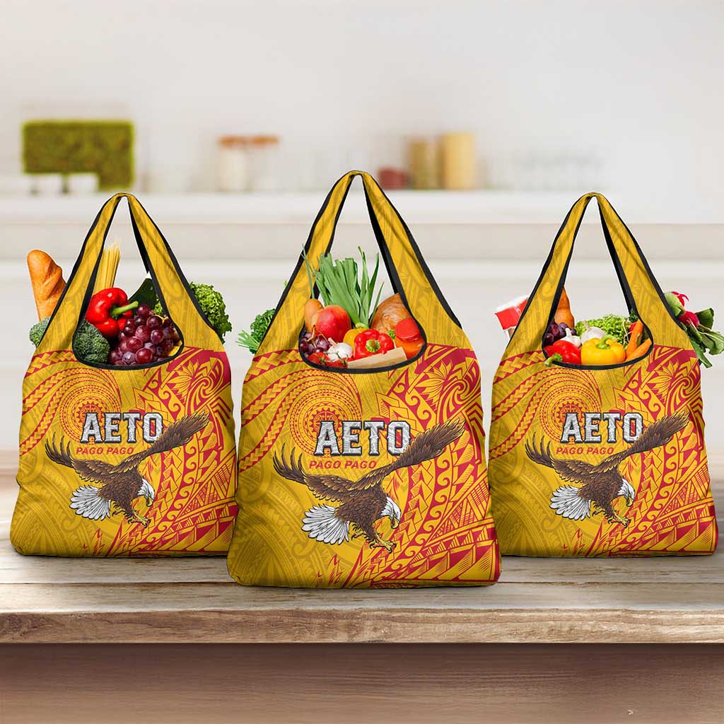 American Samoa Flag Day Grocery Bag Fautasi Race Pago Pago-Aeto Eagle Wings Tribal Style