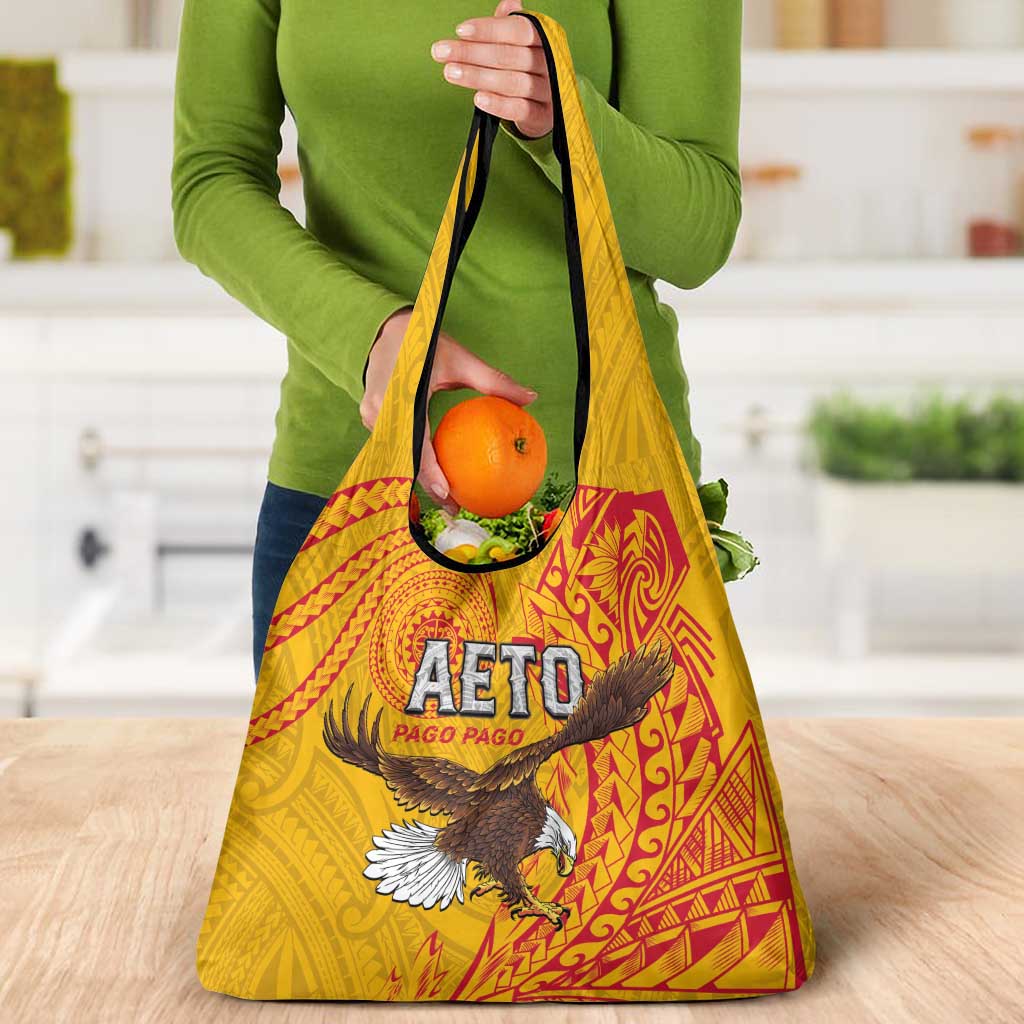American Samoa Flag Day Grocery Bag Fautasi Race Pago Pago-Aeto Eagle Wings Tribal Style