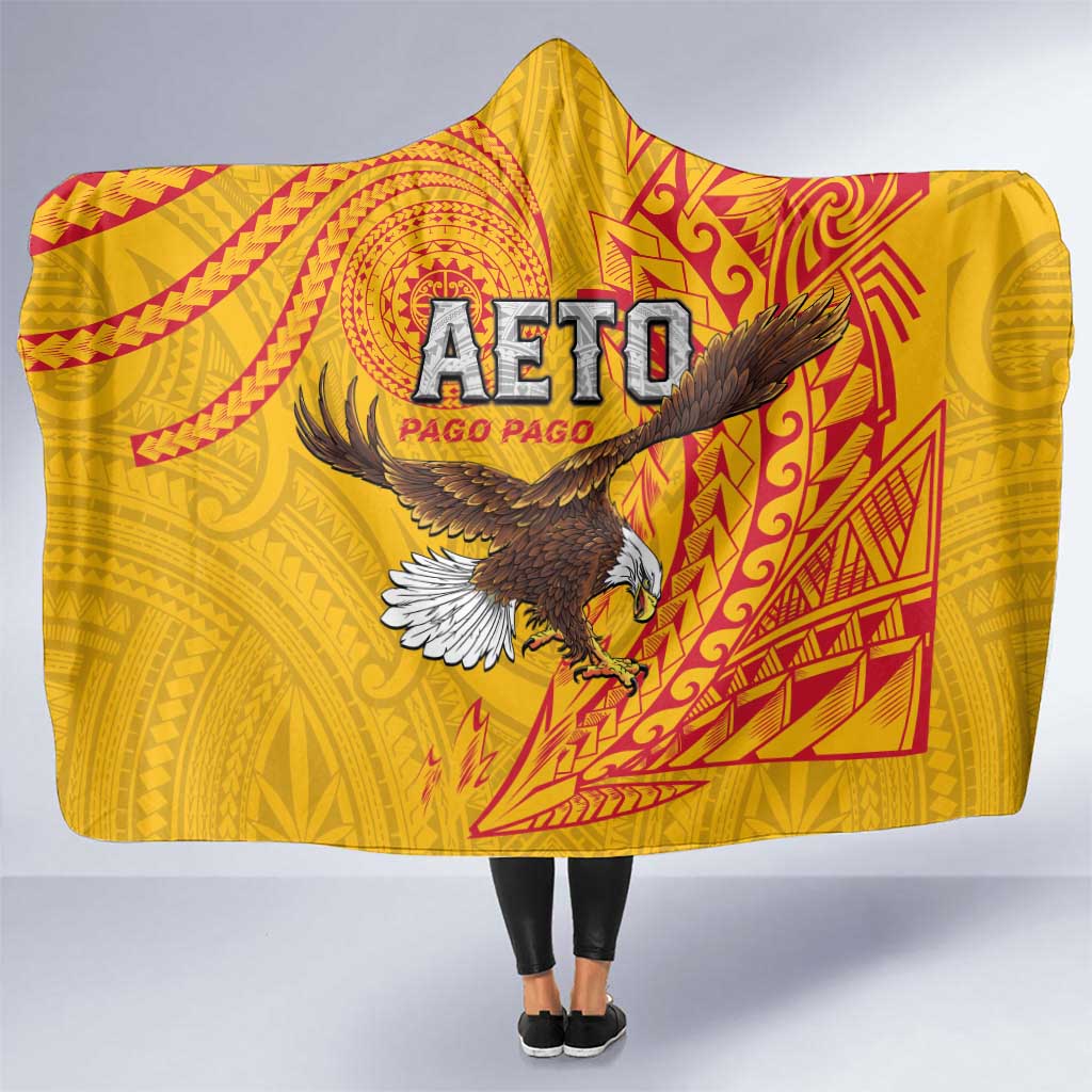 American Samoa Flag Day Hooded Blanket Fautasi Race Pago Pago-Aeto Eagle Wings Tribal Style LT03 One Size Multicolor - Polynesian Pride