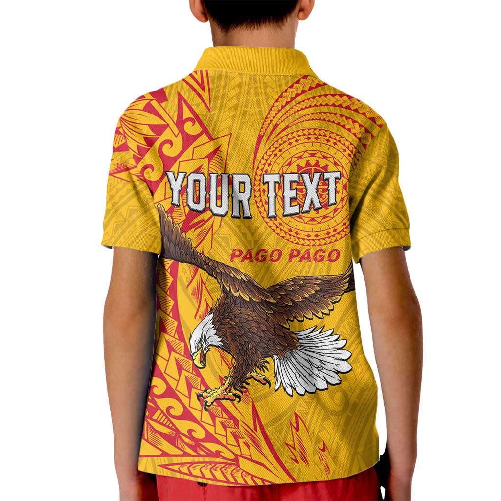 Personalised American Samoa Flag Day Kid Polo Shirt Fautasi Race Pago Pago-Aeto Eagle Wings Tribal Style