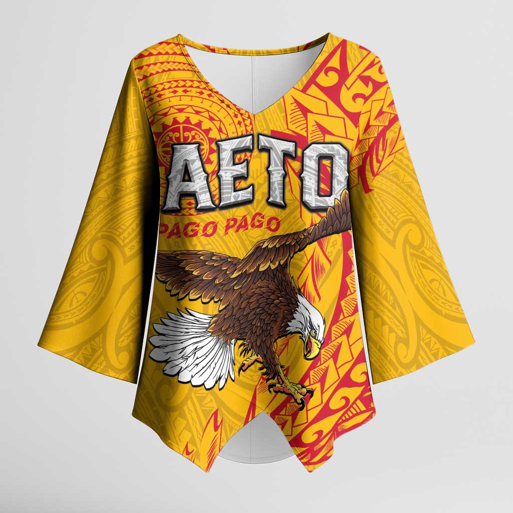 Personalised American Samoa Flag Day Kimono Sleeve Blouse Fautasi Race Pago Pago-Aeto Eagle Wings Tribal Style