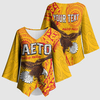 Personalised American Samoa Flag Day Kimono Sleeve Blouse Fautasi Race Pago Pago-Aeto Eagle Wings Tribal Style
