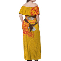 Personalised American Samoa Flag Day Off Shoulder Maxi Dress Fautasi Race Pago Pago-Aeto Eagle Wings Tribal Style