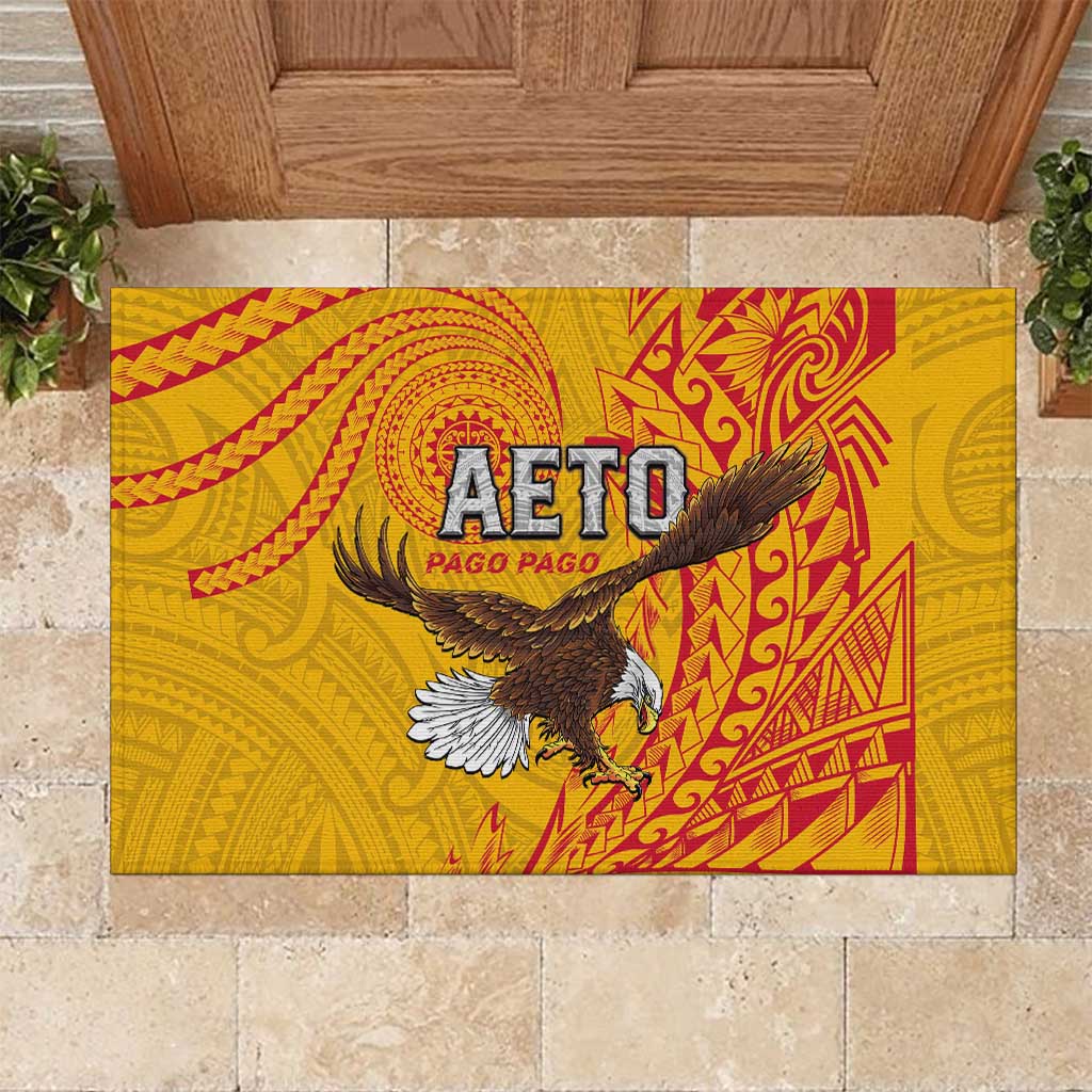 American Samoa Flag Day Rubber Doormat Fautasi Race Pago Pago-Aeto Eagle Wings Tribal Style LT03 Multicolor - Polynesian Pride