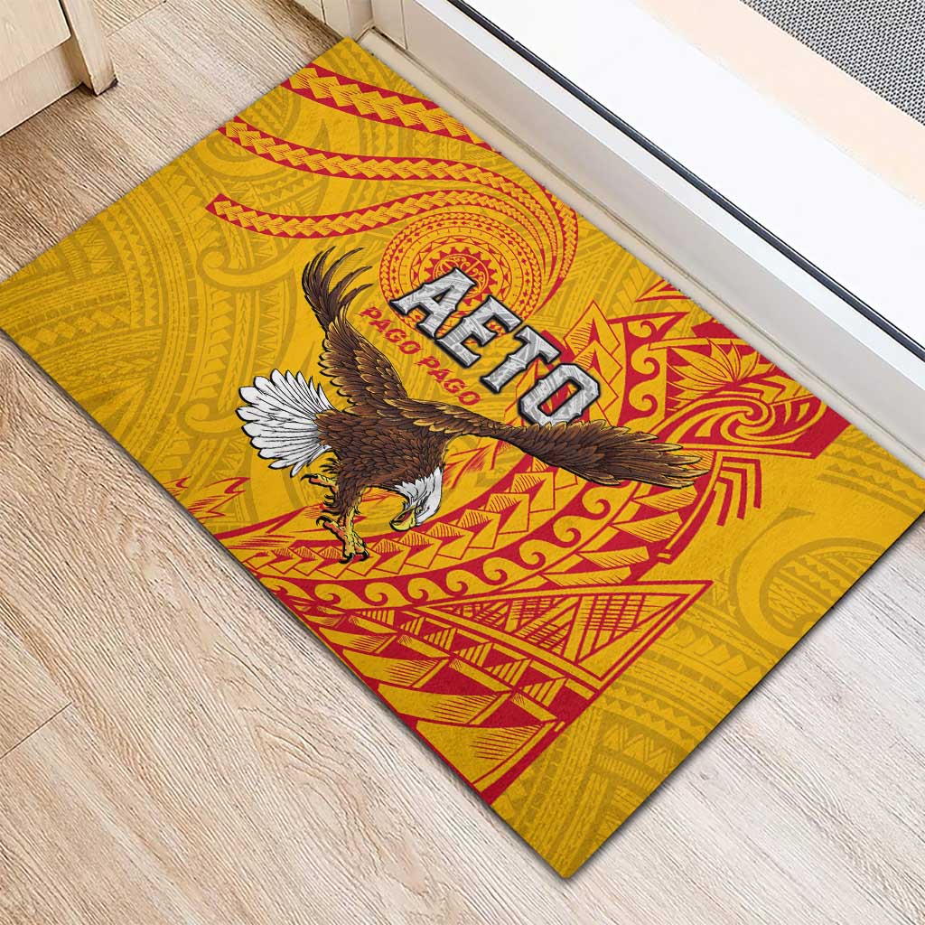 American Samoa Flag Day Rubber Doormat Fautasi Race Pago Pago-Aeto Eagle Wings Tribal Style LT03 - Polynesian Pride