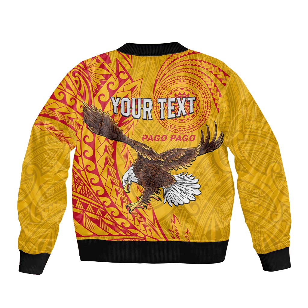 Personalised American Samoa Flag Day Sleeve Zip Bomber Jacket Fautasi Race Pago Pago-Aeto Eagle Wings Tribal Style