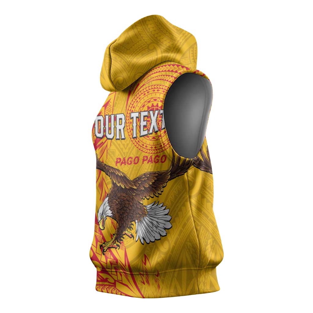 Personalised American Samoa Flag Day Sleeveless Hoodie Fautasi Race Pago Pago-Aeto Eagle Wings Tribal Style