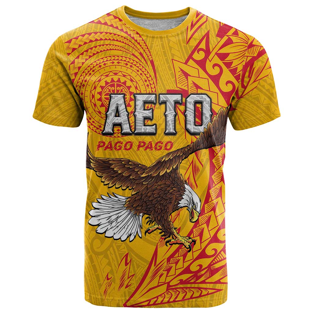 Personalised American Samoa Flag Day T Shirt Fautasi Race Pago Pago-Aeto Eagle Wings Tribal Style