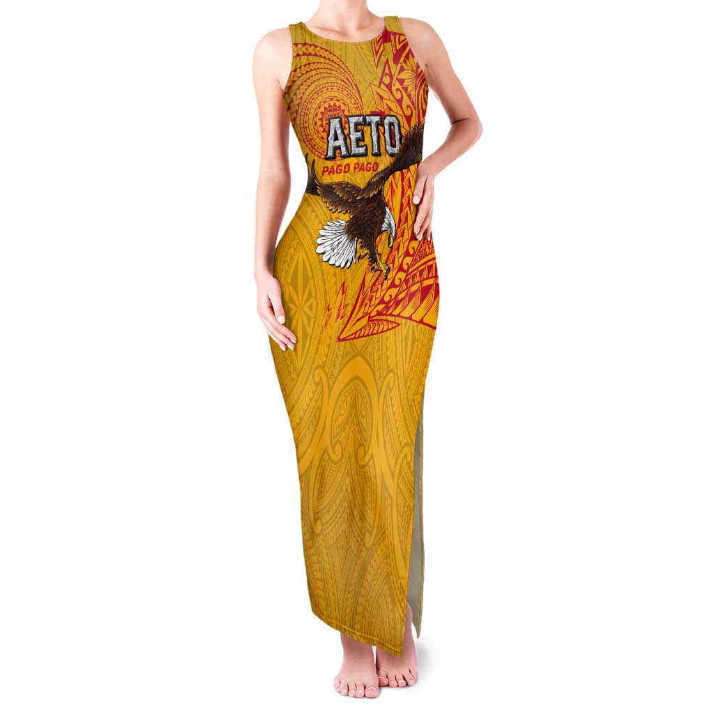 Personalised American Samoa Flag Day Tank Maxi Dress Fautasi Race Pago Pago-Aeto Eagle Wings Tribal Style