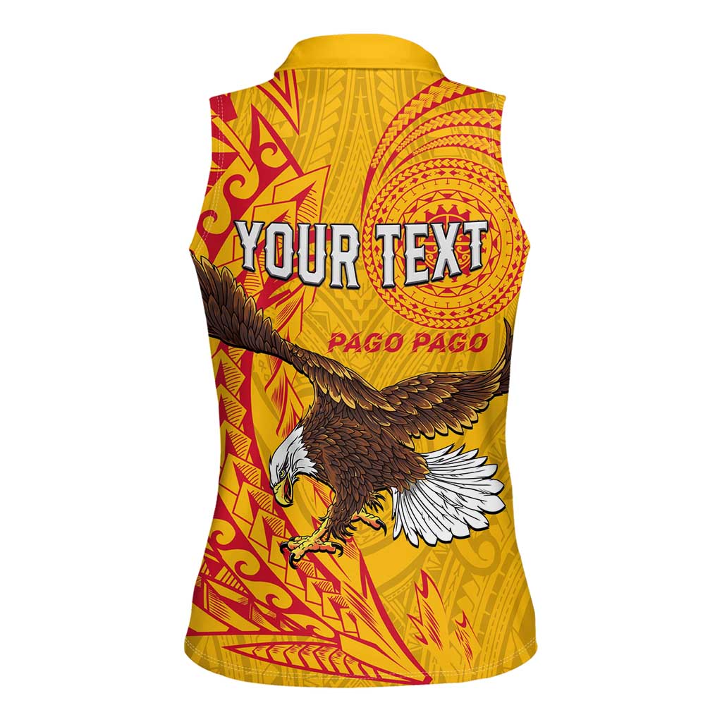 Personalised American Samoa Flag Day Women Sleeveless Polo Shirt Fautasi Race Pago Pago-Aeto Eagle Wings Tribal Style