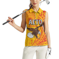 Personalised American Samoa Flag Day Women Sleeveless Polo Shirt Fautasi Race Pago Pago-Aeto Eagle Wings Tribal Style