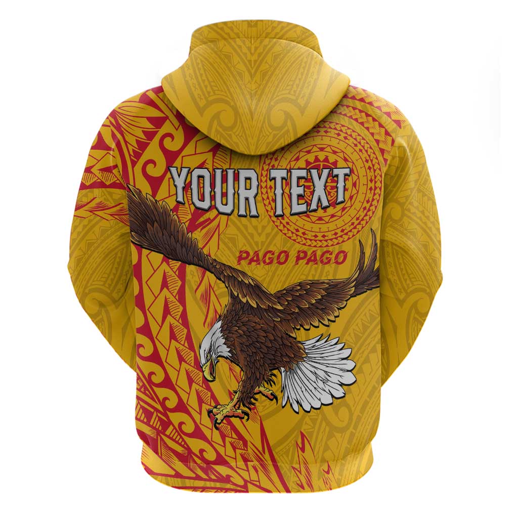 Personalised American Samoa Flag Day Zip Hoodie Fautasi Race Pago Pago-Aeto Eagle Wings Tribal Style