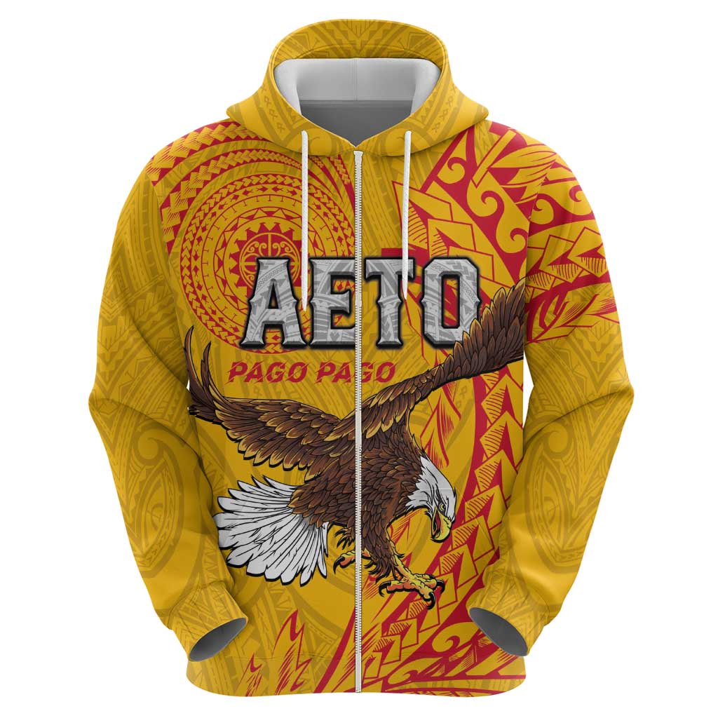 Personalised American Samoa Flag Day Zip Hoodie Fautasi Race Pago Pago-Aeto Eagle Wings Tribal Style