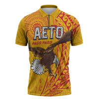 Personalised American Samoa Flag Day Zipper Polo Shirt Fautasi Race Pago Pago-Aeto Eagle Wings Tribal Style