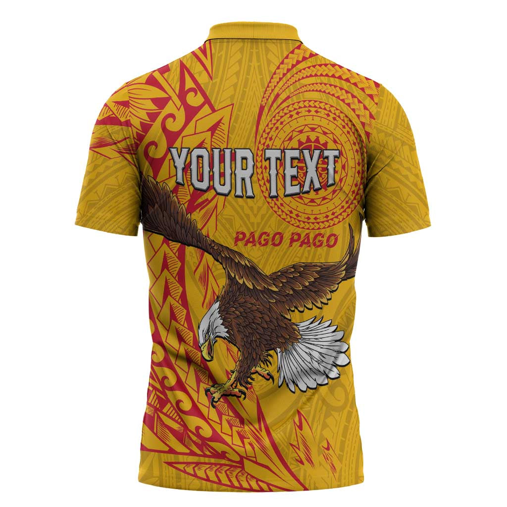 Personalised American Samoa Flag Day Zipper Polo Shirt Fautasi Race Pago Pago-Aeto Eagle Wings Tribal Style