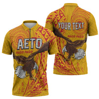 Personalised American Samoa Flag Day Zipper Polo Shirt Fautasi Race Pago Pago-Aeto Eagle Wings Tribal Style