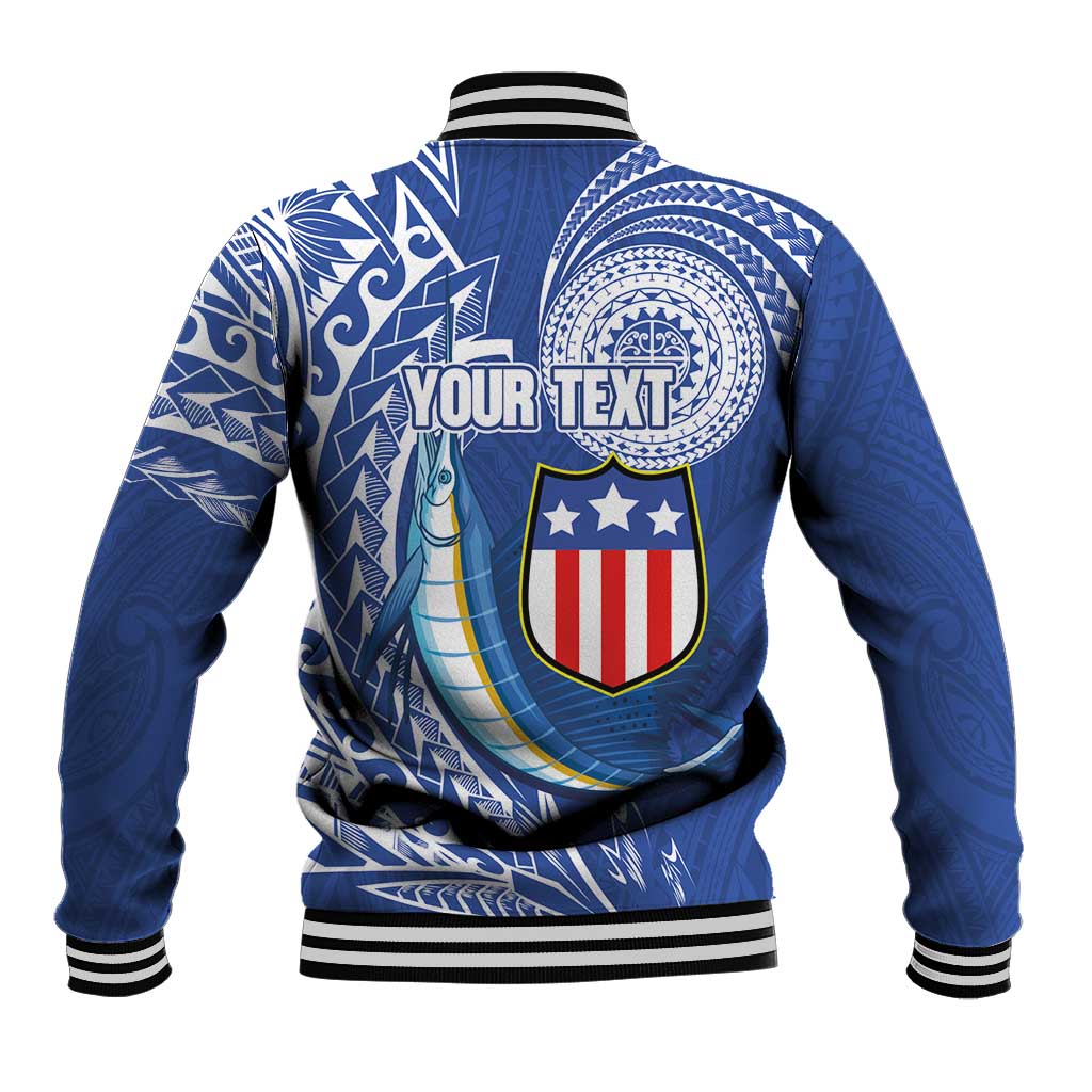 Personalised American Samoa Flag Day Baseball Jacket Fautasi Race Fagatogo-Iseula O Le Moana Sailfish Tribal Style LT03 - Polynesian Pride