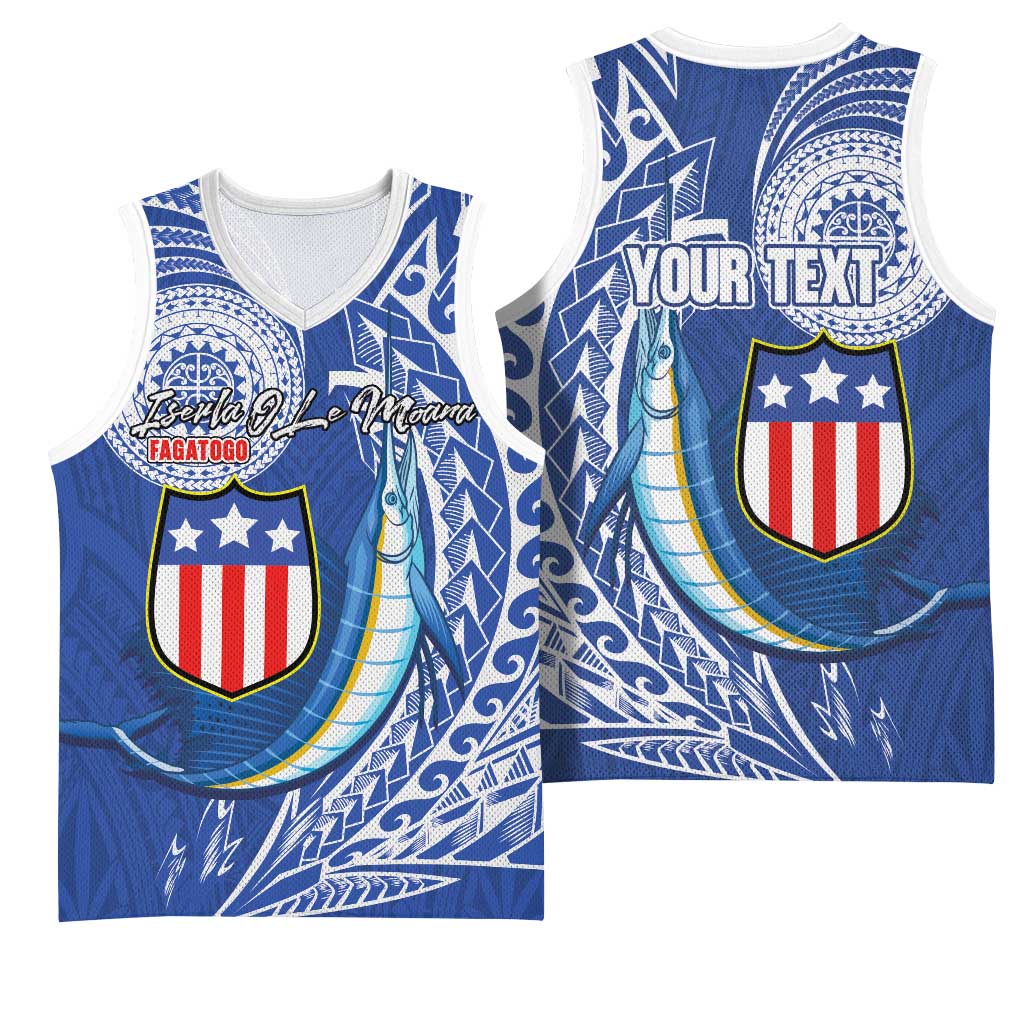 Personalised American Samoa Flag Day Basketball Jersey Fautasi Race Fagatogo-Iseula O Le Moana Sailfish Tribal Style