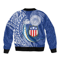 Personalised American Samoa Flag Day Bomber Jacket Fautasi Race Fagatogo-Iseula O Le Moana Sailfish Tribal Style