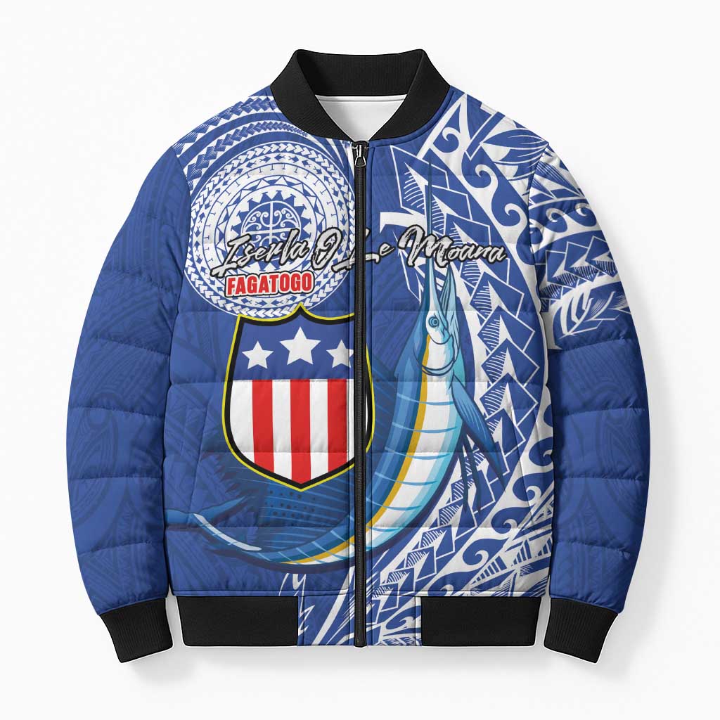 Personalised American Samoa Flag Day Bomber Puffer Jacket Fautasi Race Fagatogo-Iseula O Le Moana Sailfish Tribal Style LT03 Unisex Multicolor - Polynesian Pride