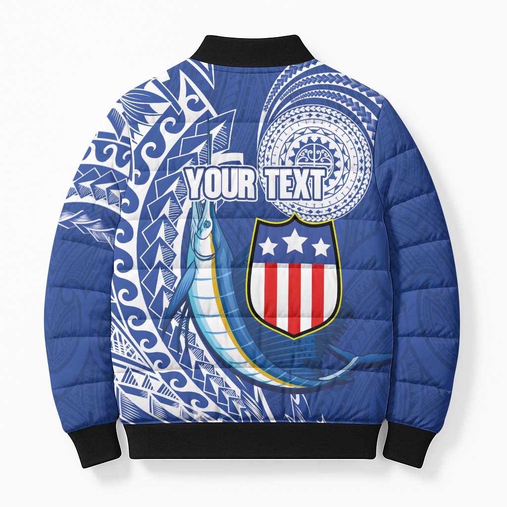 Personalised American Samoa Flag Day Bomber Puffer Jacket Fautasi Race Fagatogo-Iseula O Le Moana Sailfish Tribal Style LT03 - Polynesian Pride
