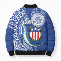 Personalised American Samoa Flag Day Bomber Puffer Jacket Fautasi Race Fagatogo-Iseula O Le Moana Sailfish Tribal Style LT03 - Polynesian Pride
