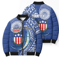 Personalised American Samoa Flag Day Bomber Puffer Jacket Fautasi Race Fagatogo-Iseula O Le Moana Sailfish Tribal Style LT03 - Polynesian Pride
