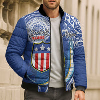 Personalised American Samoa Flag Day Bomber Puffer Jacket Fautasi Race Fagatogo-Iseula O Le Moana Sailfish Tribal Style LT03 - Polynesian Pride