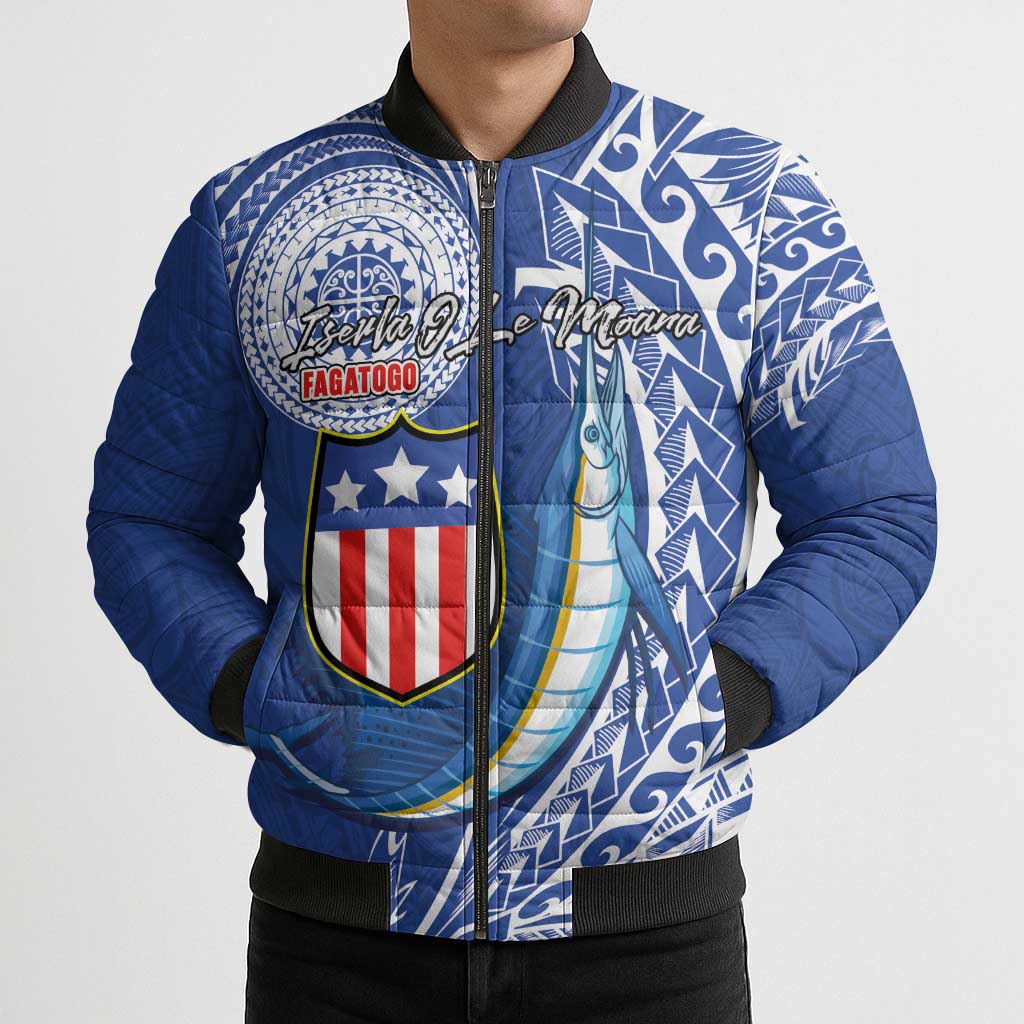 Personalised American Samoa Flag Day Bomber Puffer Jacket Fautasi Race Fagatogo-Iseula O Le Moana Sailfish Tribal Style LT03 - Polynesian Pride