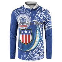Personalised American Samoa Flag Day Button Sweatshirt Fautasi Race Fagatogo-Iseula O Le Moana Sailfish Tribal Style