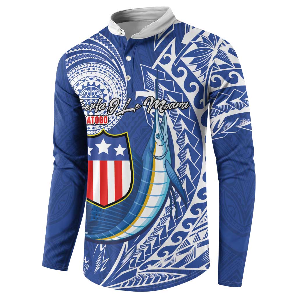Personalised American Samoa Flag Day Button Sweatshirt Fautasi Race Fagatogo-Iseula O Le Moana Sailfish Tribal Style