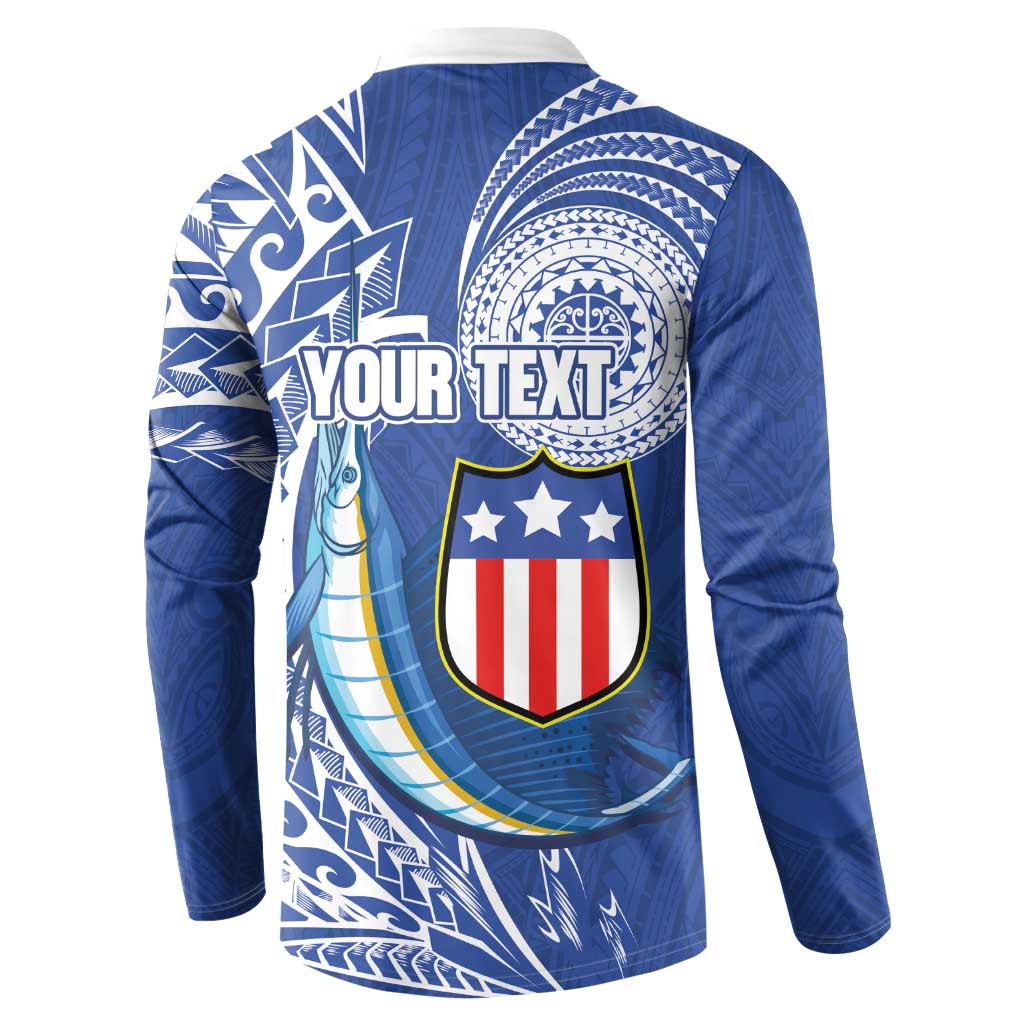 Personalised American Samoa Flag Day Button Sweatshirt Fautasi Race Fagatogo-Iseula O Le Moana Sailfish Tribal Style