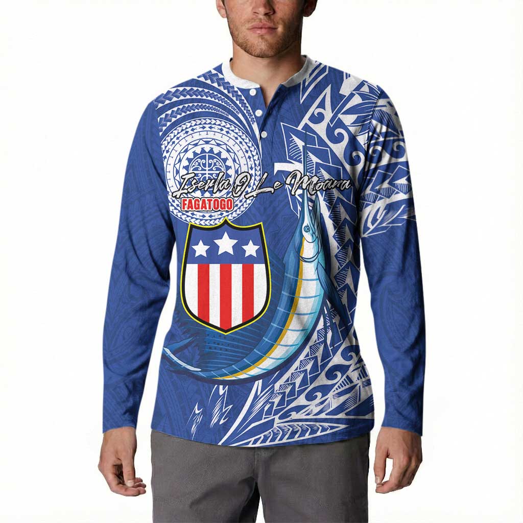 Personalised American Samoa Flag Day Button Sweatshirt Fautasi Race Fagatogo-Iseula O Le Moana Sailfish Tribal Style