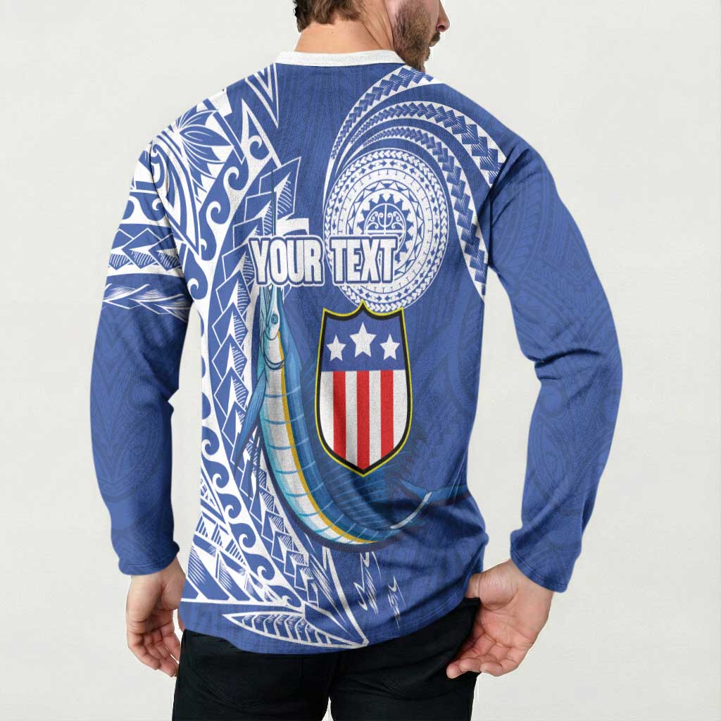 Personalised American Samoa Flag Day Button Sweatshirt Fautasi Race Fagatogo-Iseula O Le Moana Sailfish Tribal Style