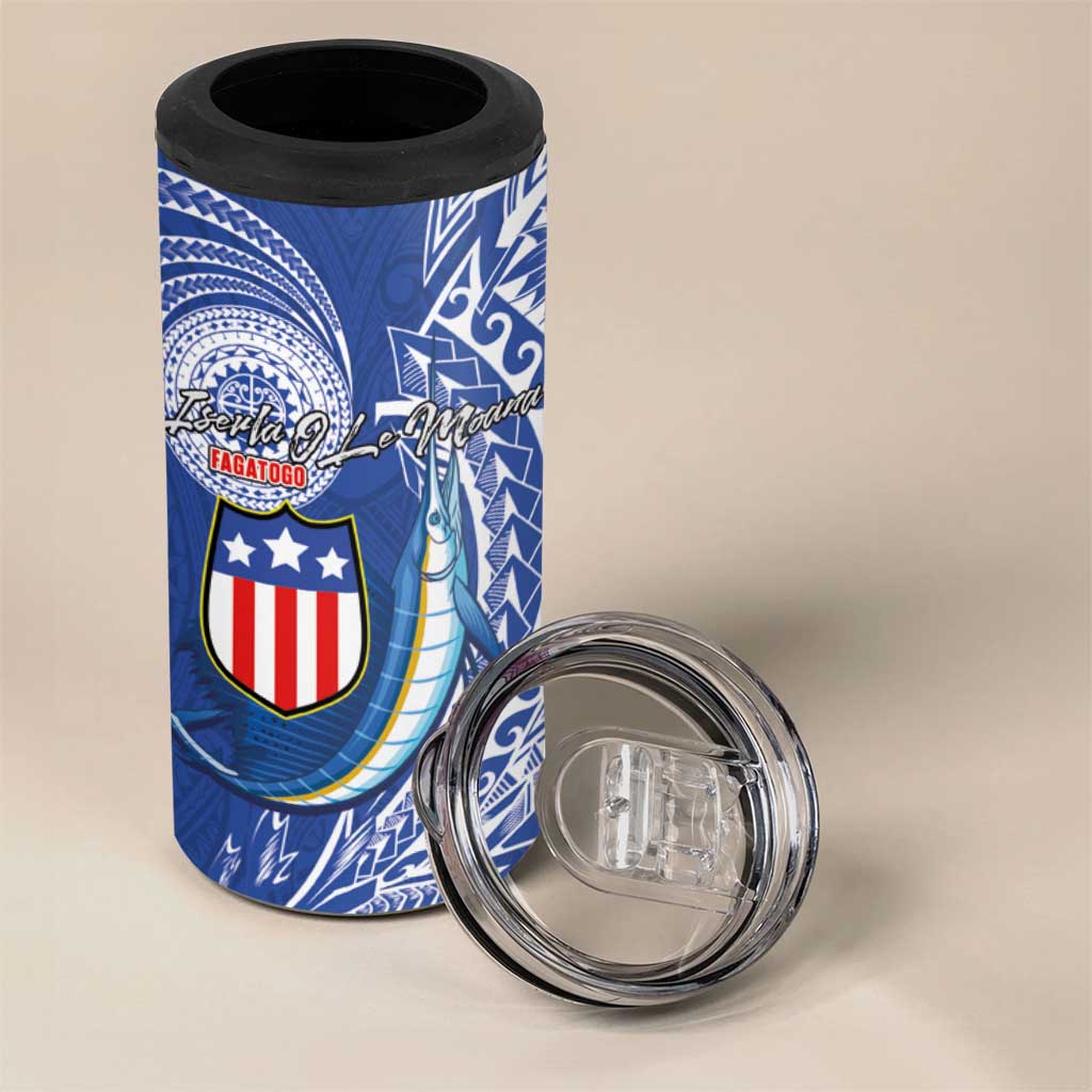 American Samoa Flag Day 4 in 1 Can Cooler Tumbler Fautasi Race Fagatogo-Iseula O Le Moana Sailfish Tribal Style LT03 - Polynesian Pride