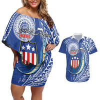 Personalised American Samoa Flag Day Couples Matching Off Shoulder Short Dress and Hawaiian Shirt Fautasi Race Fagatogo-Iseula O Le Moana Sailfish Tribal Style LT03 Multicolor - Polynesian Pride