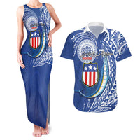 Personalised American Samoa Flag Day Couples Matching Tank Maxi Dress and Hawaiian Shirt Fautasi Race Fagatogo-Iseula O Le Moana Sailfish Tribal Style