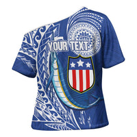Personalised American Samoa Flag Day Cross Shoulder Shirt Fautasi Race Fagatogo-Iseula O Le Moana Sailfish Tribal Style
